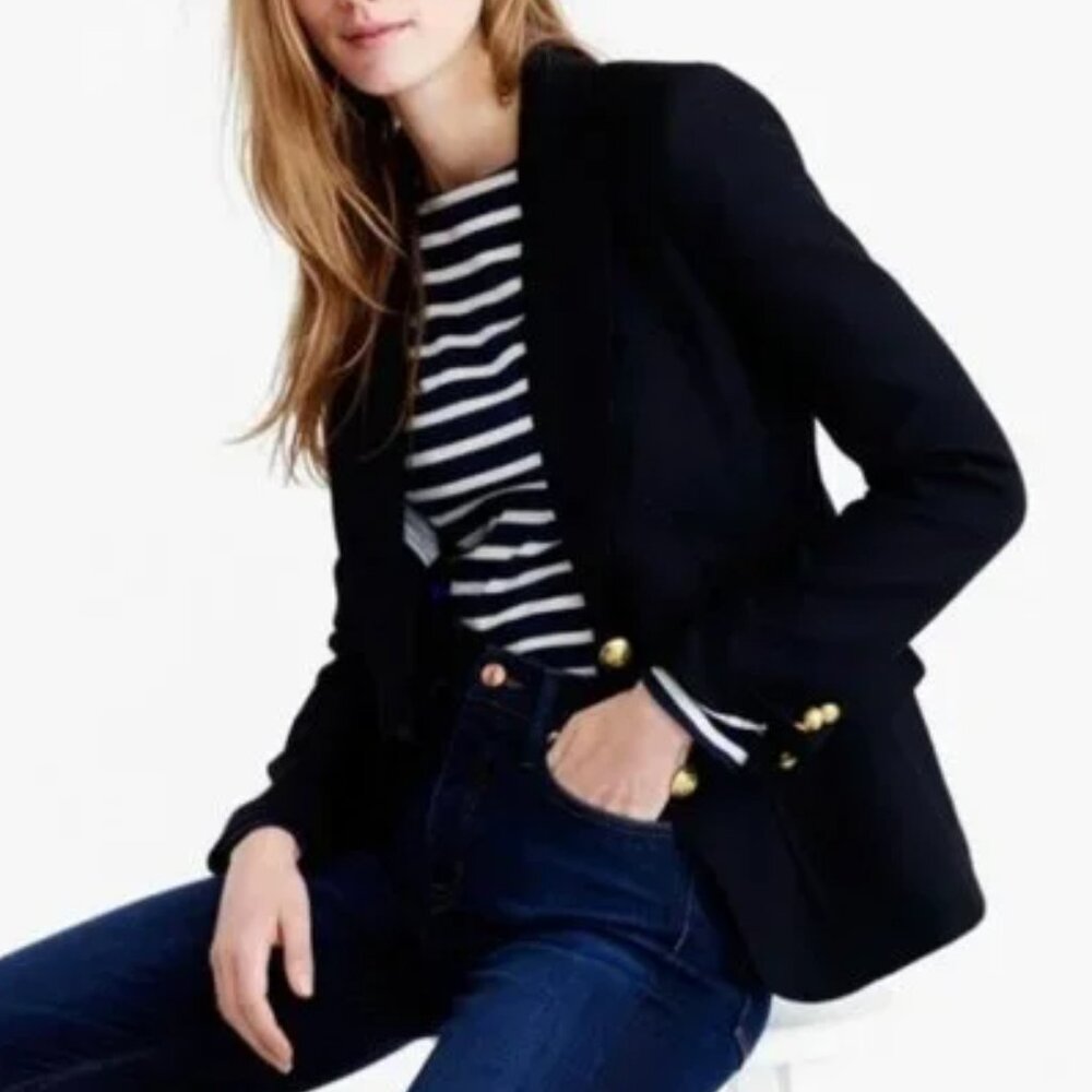 J. Crew Black Wool Rhodes Blazer Jacket Women's 4 Office Career Tailored Classic